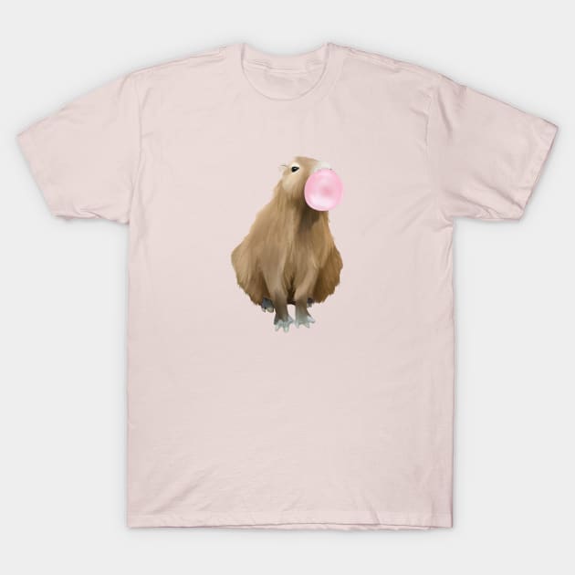 Cute Pink Bubblegum Blowing Capybara T-Shirt by Suneldesigns